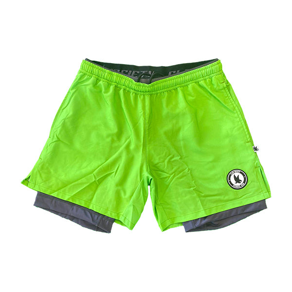 Flow Society Mens 2 1 Solid Compression Neon Green with Charcoal Liner 7 Short Neon Green Charcoal Liner A L