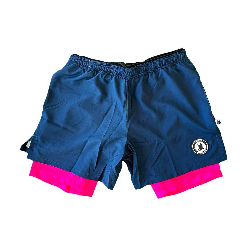 Mens 2-1 Solid Compression Navy with Neon Pink Liner 7