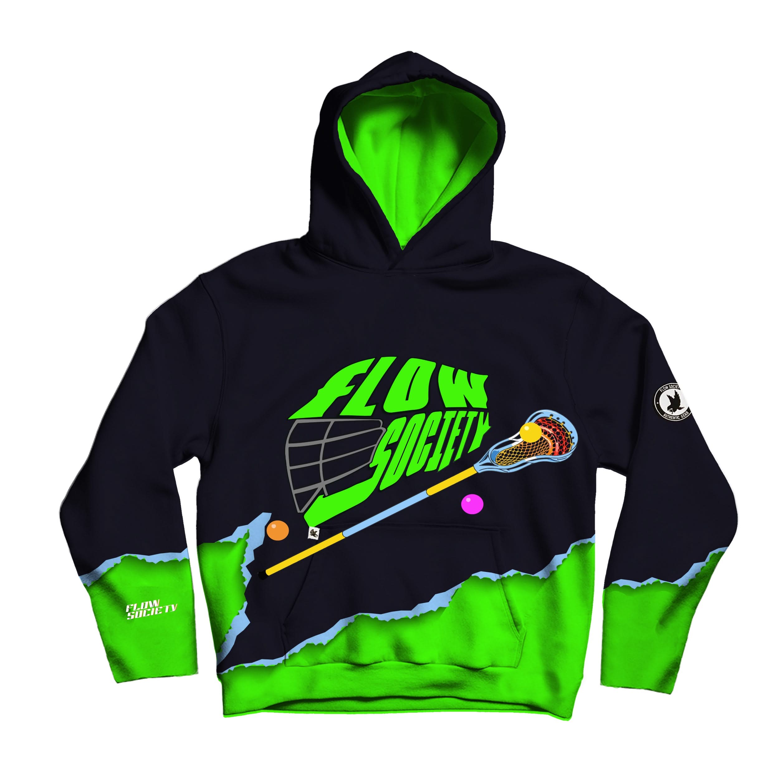 Lime Green and Black Lax Stix Hoodie Youth & Adult Sizes Flow Society