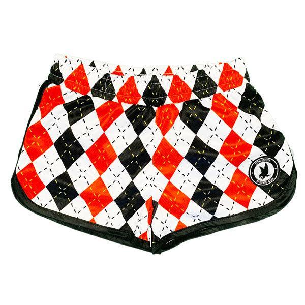 Girls & Womens White, Black & Red Argyle Attack Short