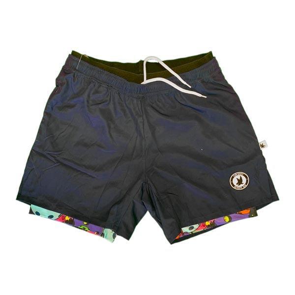 Mens 2-1 Compression Navy/Neon Motley Pickleball 7" Shorts