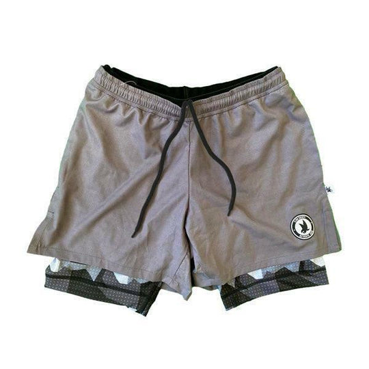 Boys 2-1 Compression Solid Charcoal Eagle Camo Shorts