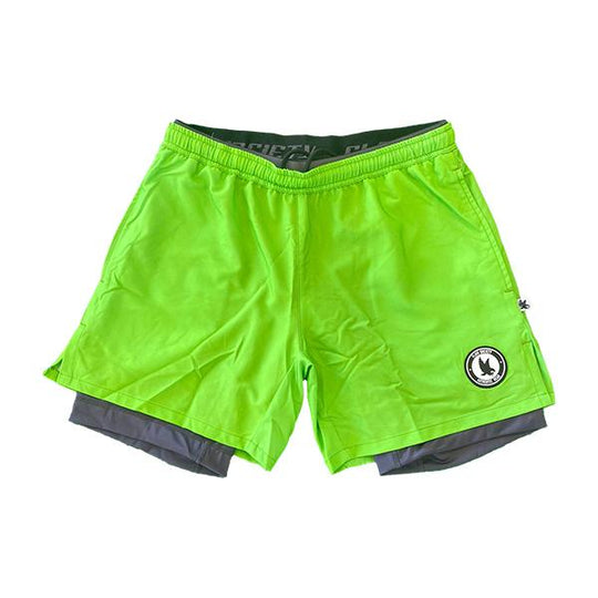 Mens 2-1 Solid Compression Neon Green with Charcoal Liner 7" Short