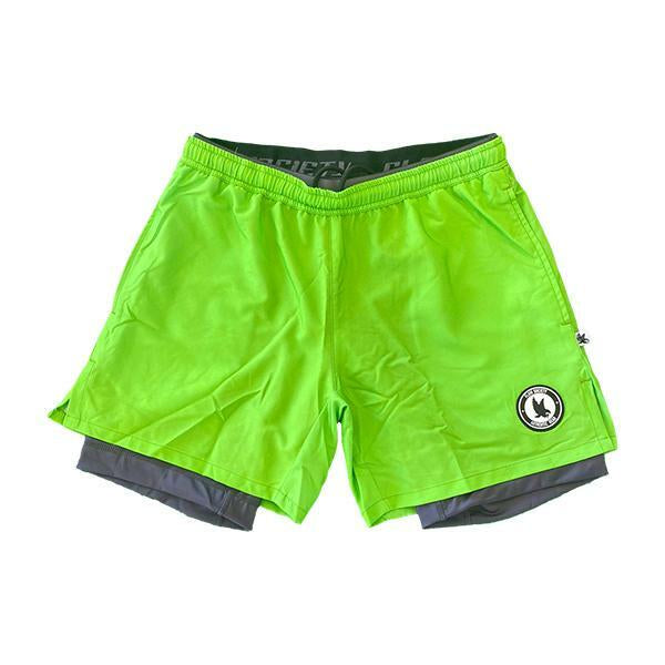 Boys 2-1 Solid Compression Neon Green with Charcoal Liner Short