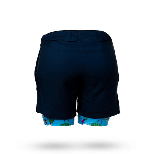 Mens 2-1 Compression Navy/flamingo liner 7" short