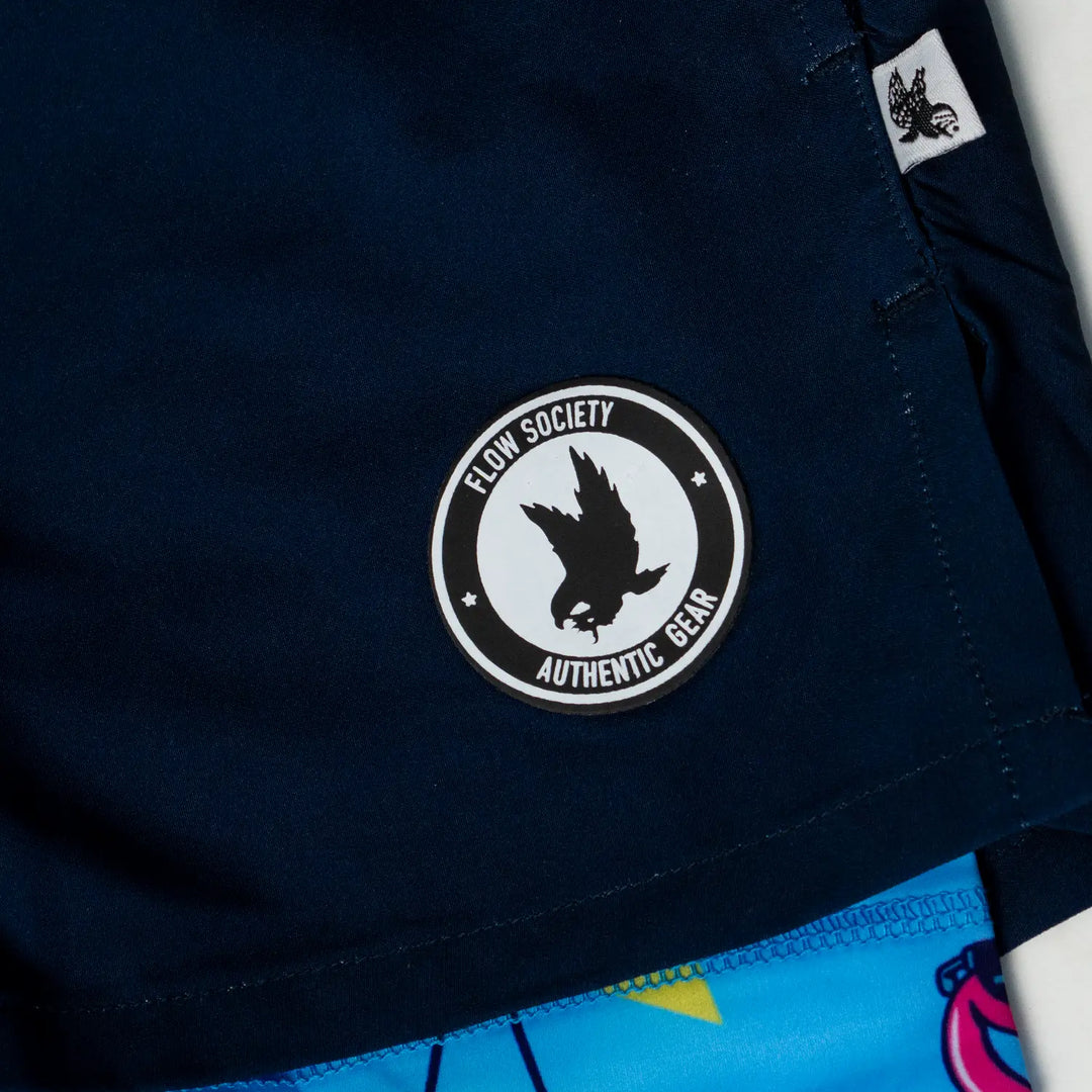 Mens 2-1 Compression Navy/flamingo liner 7" short