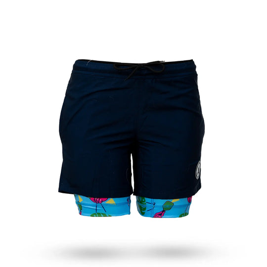 Mens 2-1 Compression Navy/flamingo liner 7" short