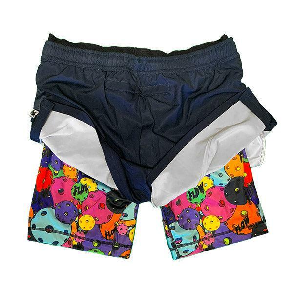 Boys 2-1 Compression Navy/Neon Motley Pickleball Shorts