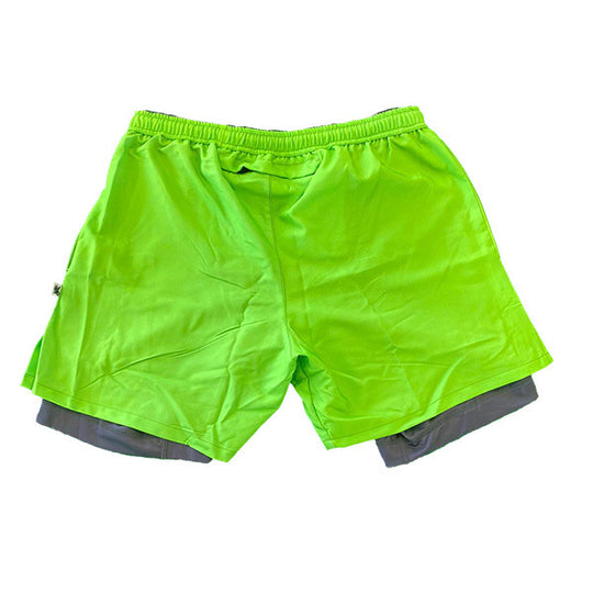 Boys 2-1 Solid Compression Neon Green with Charcoal Liner Short