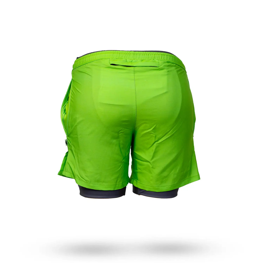 Mens 2-1 Solid Compression Neon Green with Charcoal Liner 7" Short