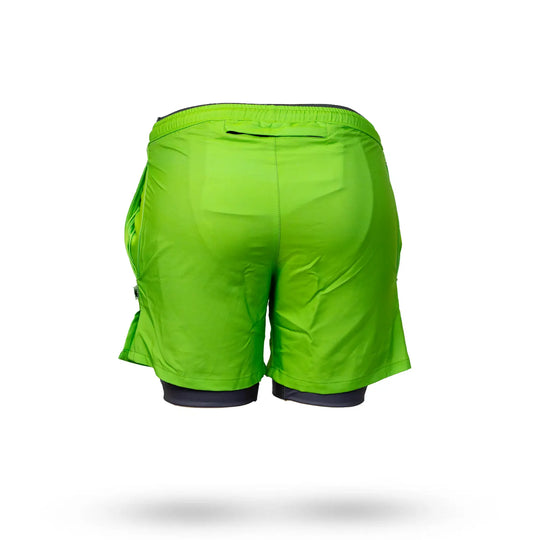 Mens 2-1 Solid Compression Neon Green with Charcoal Liner 7" Short