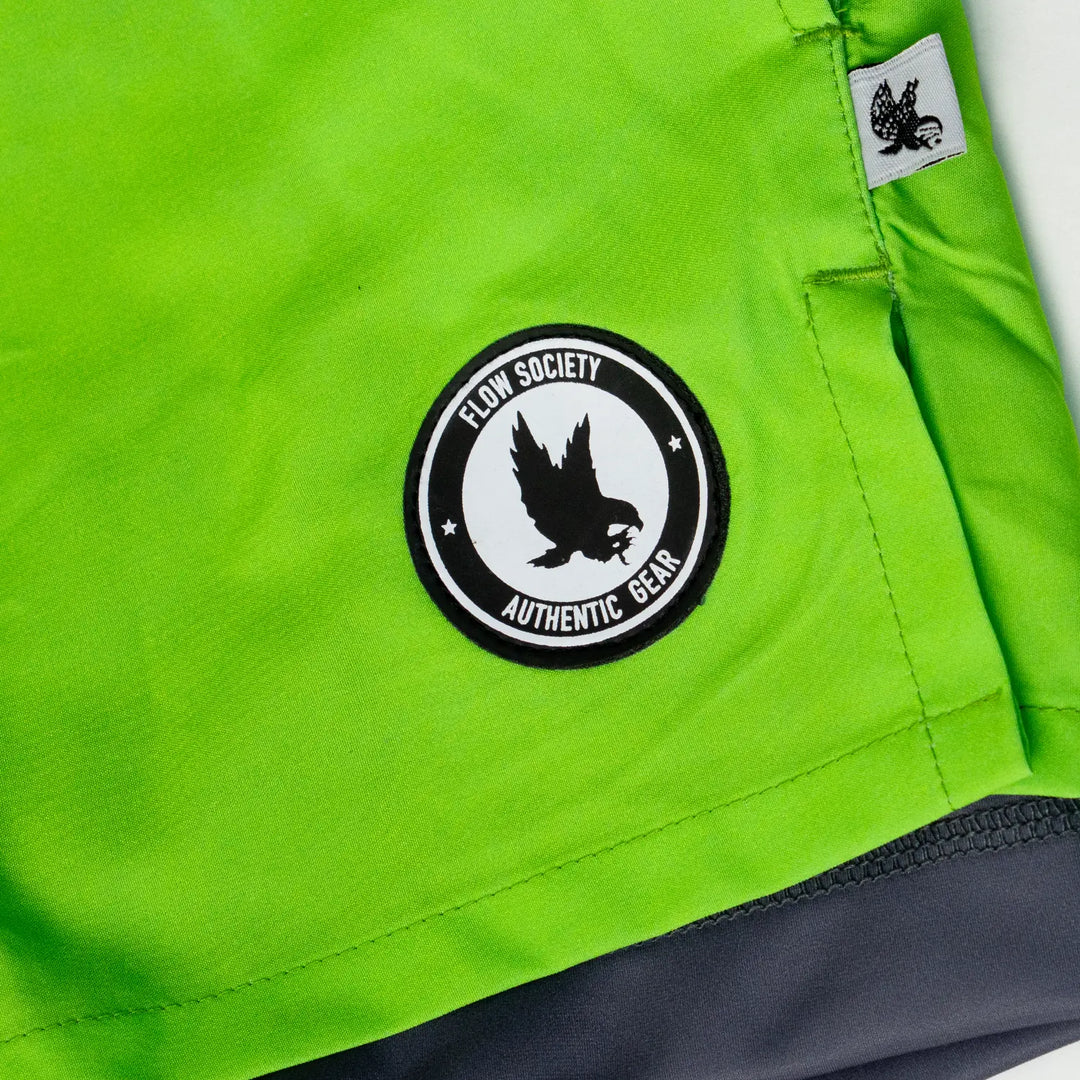 Mens 2-1 Solid Compression Neon Green with Charcoal Liner 7" Short