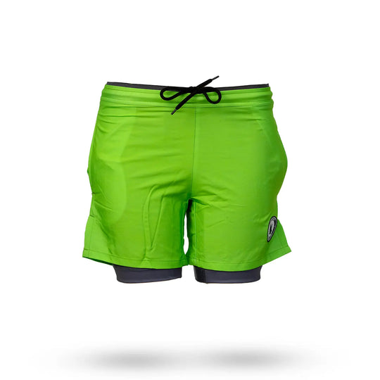 Mens 2-1 Solid Compression Neon Green with Charcoal Liner 7" Short