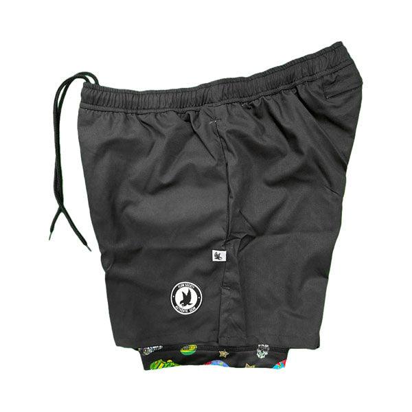 Mens 2-1 Solid Black Sugar Skullz Compression 7" Short