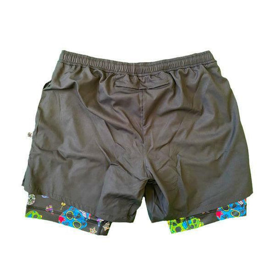 Boys 2-1 Solid Black Sugar Skullz Compression Short
