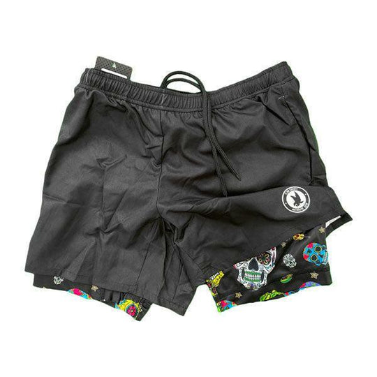 Boys 2-1 Solid Black Sugar Skullz Compression Short