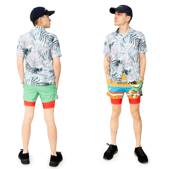 Mens 2-1 Compression Retro Paddle 7" Shorts