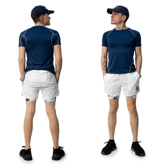 Mens Solid White Diamond Geo 2-1 Compression 7" Short