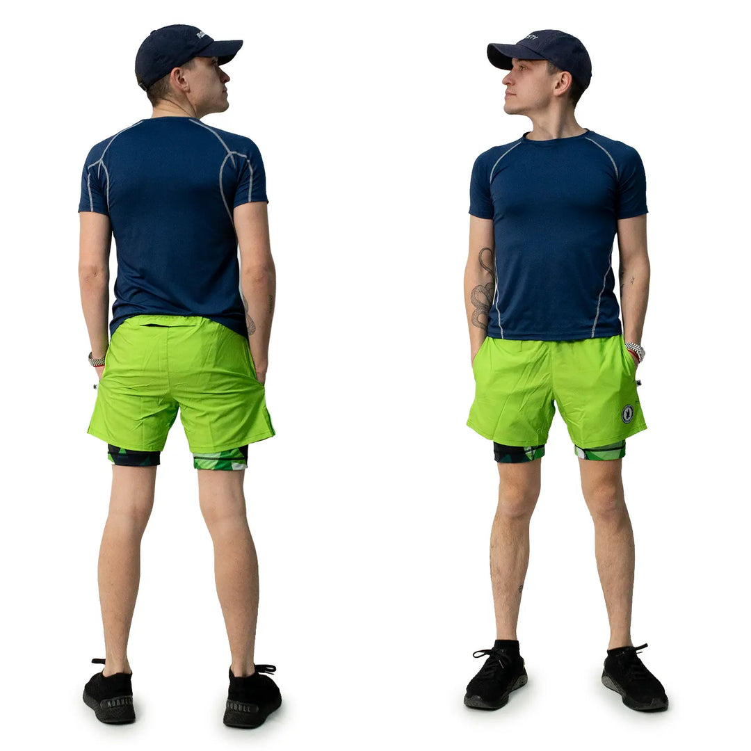 Mens Green Diamond Geo 2-1 Compression 7" Short