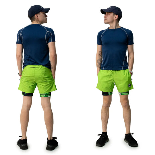 Mens Green Diamond Geo 2-1 Compression 7" Short