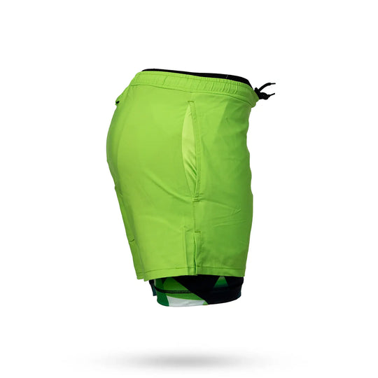 Mens Green Diamond Geo 2-1 Compression 7" Short