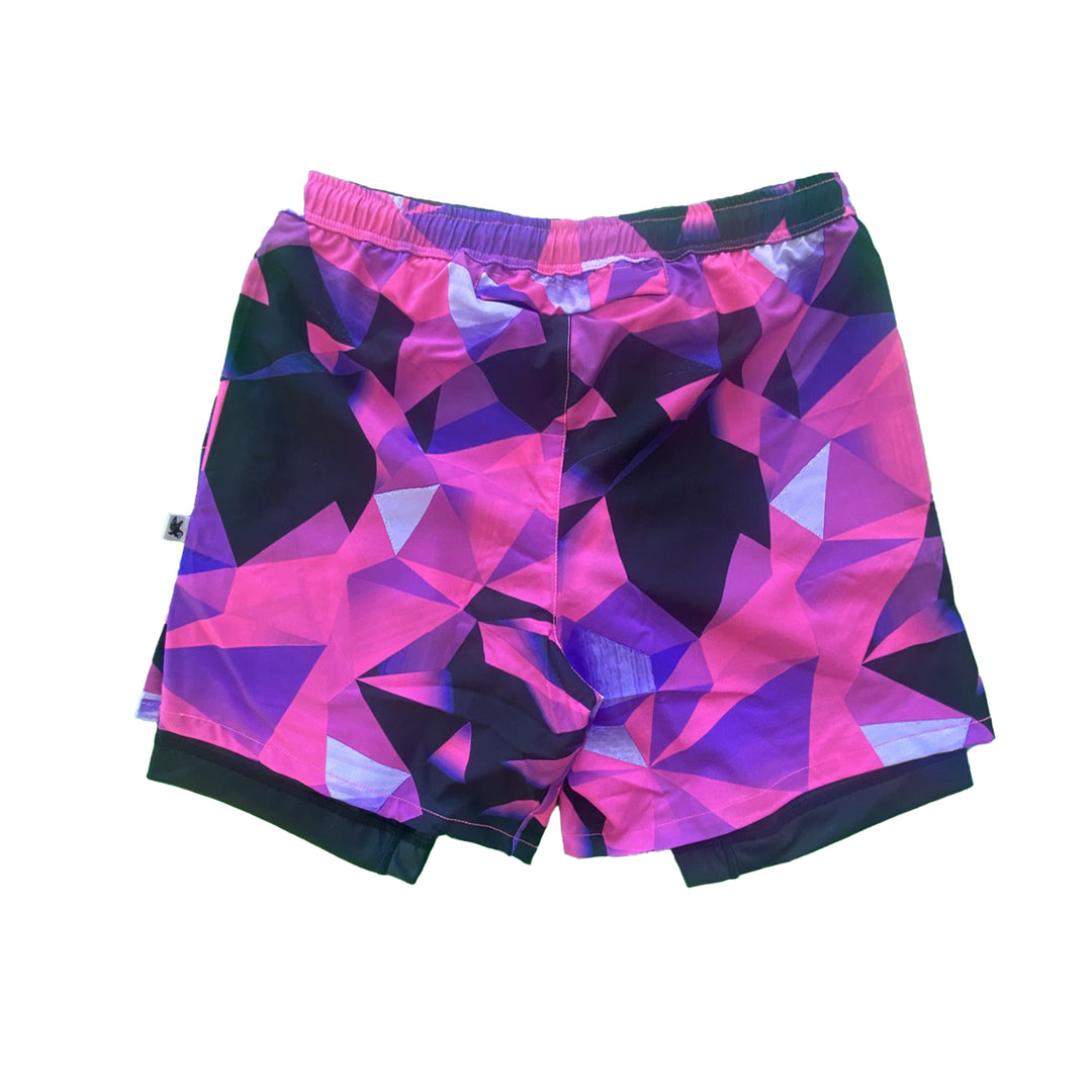 Mens 2-1 Diamond Geo Pink Compression 7" Short