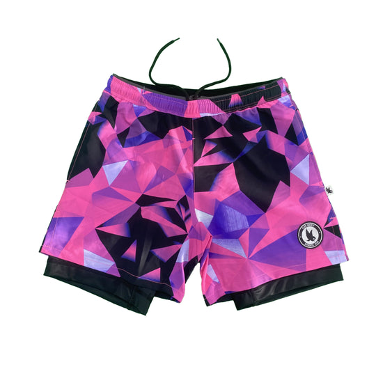 Mens 2-1 Diamond Geo Pink Compression 7" Short