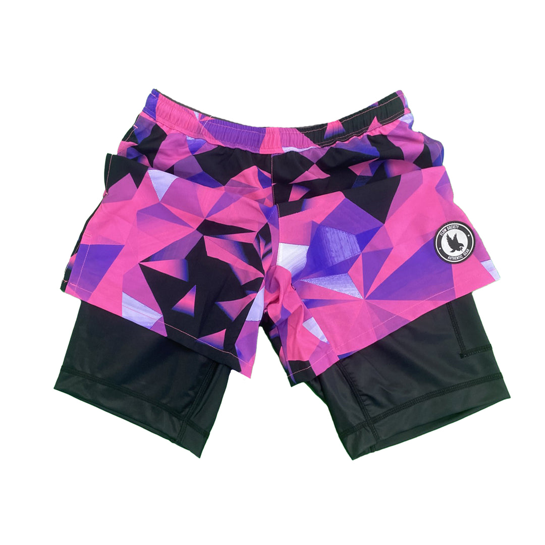 Mens 2-1 Diamond Geo Pink Compression 7" Short