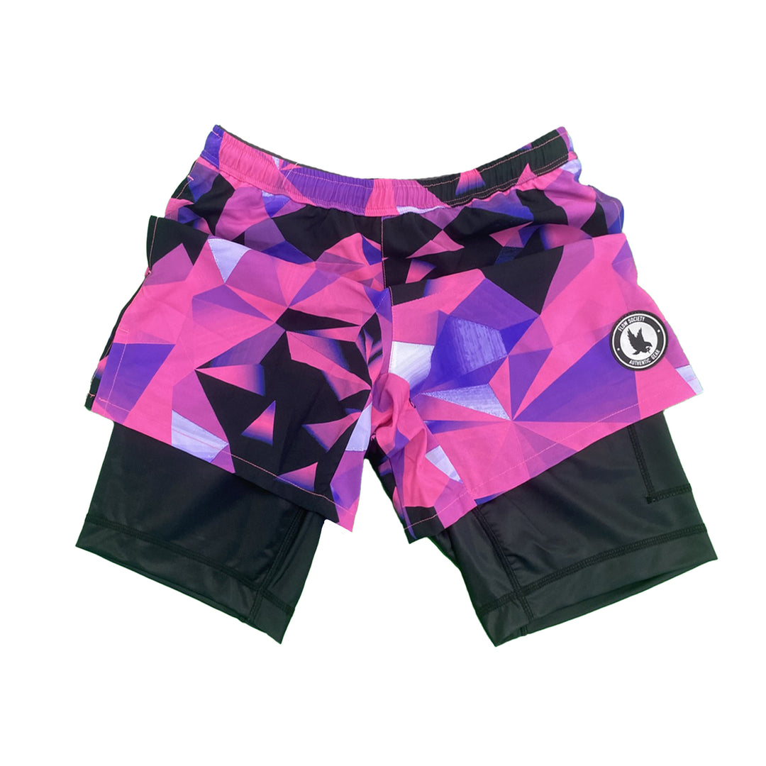 Boys 2-1 Diamond Geo Pink Compression Short