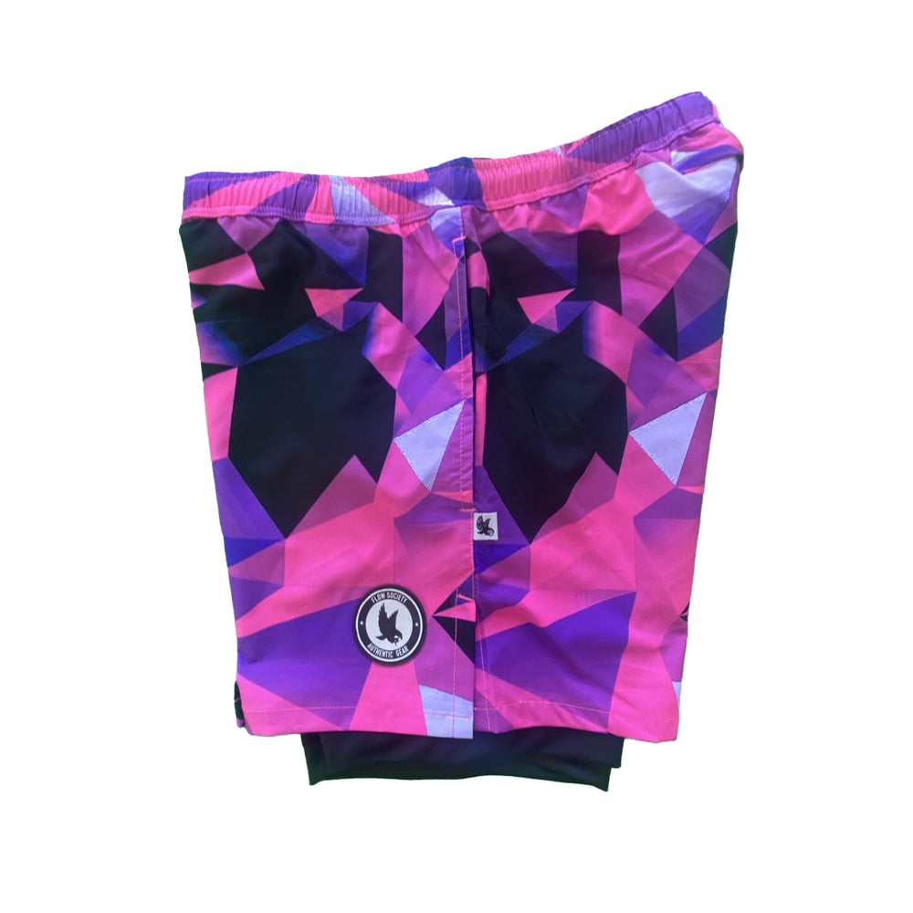 Mens 2-1 Diamond Geo Pink Compression 7" Short