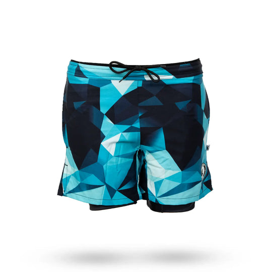 Mens Turquoise Diamond Geo 2-1 Compression 7" Short