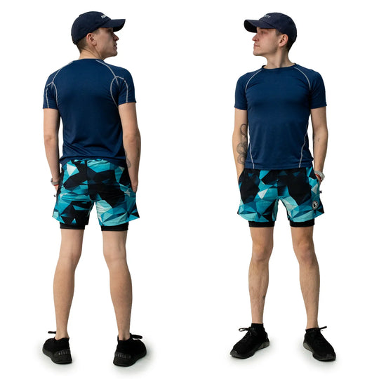 Mens Turquoise Diamond Geo 2-1 Compression 7" Short