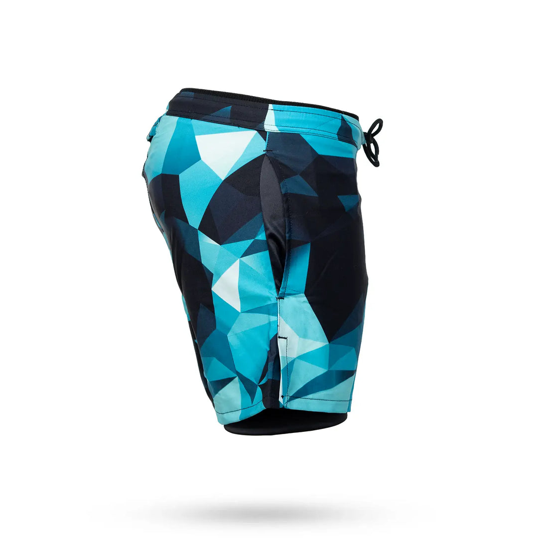 Mens Turquoise Diamond Geo 2-1 Compression 7" Short