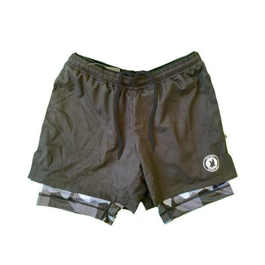 Boys 2-1 Compression Solid Black Eagle Camo Shorts
