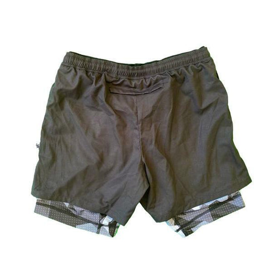 Boys 2-1 Compression Solid Black Eagle Camo Shorts