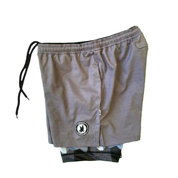 Boys 2-1 Compression Solid Charcoal Eagle Camo Shorts