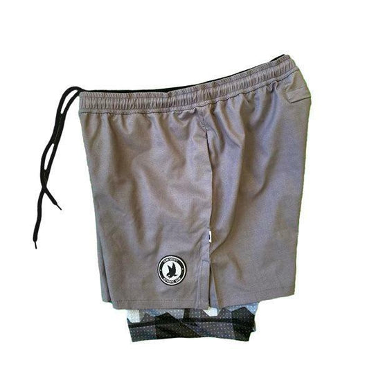 Boys 2-1 Compression Solid Charcoal Eagle Camo Shorts