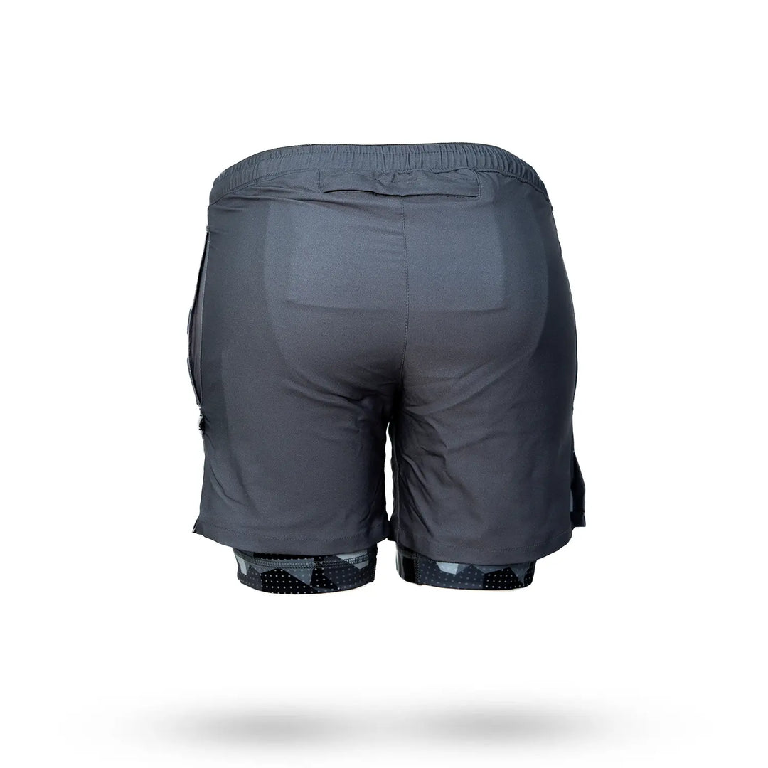 Mens 2-1 Compression Solid Charcoal Eagle Camo 7" Shorts