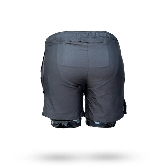 Mens 2-1 Compression Solid Charcoal Eagle Camo 7" Shorts