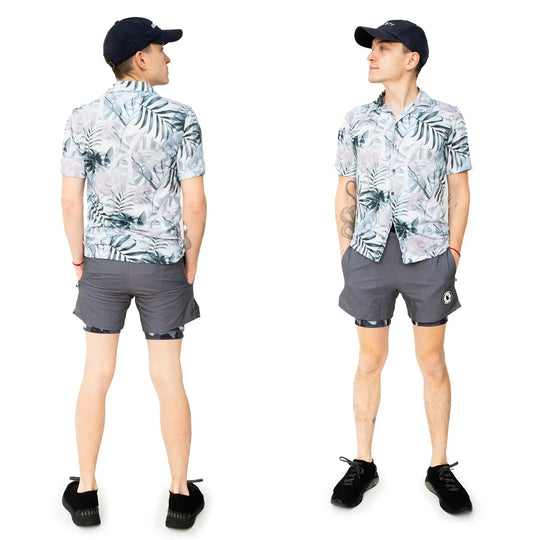 Mens 2-1 Compression Solid Charcoal Eagle Camo 7" Shorts