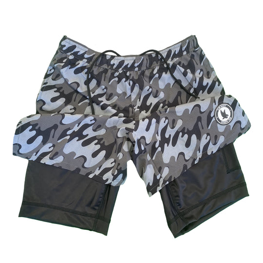 Mens 2-1 Compression 7" Bubble Camo Short