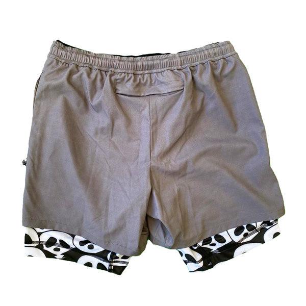 Mens 2-1 Compression Solid Charcoal  Panda 7" Shorts