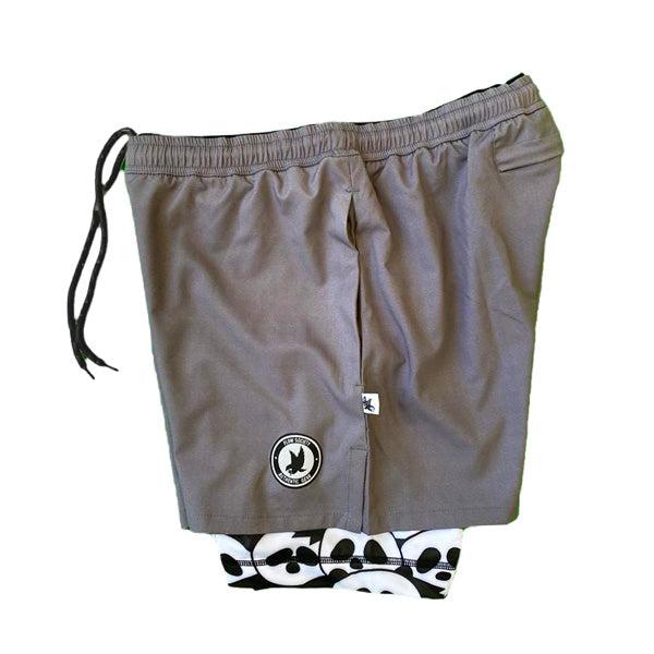 Mens 2-1 Compression Solid Charcoal  Panda 7" Shorts