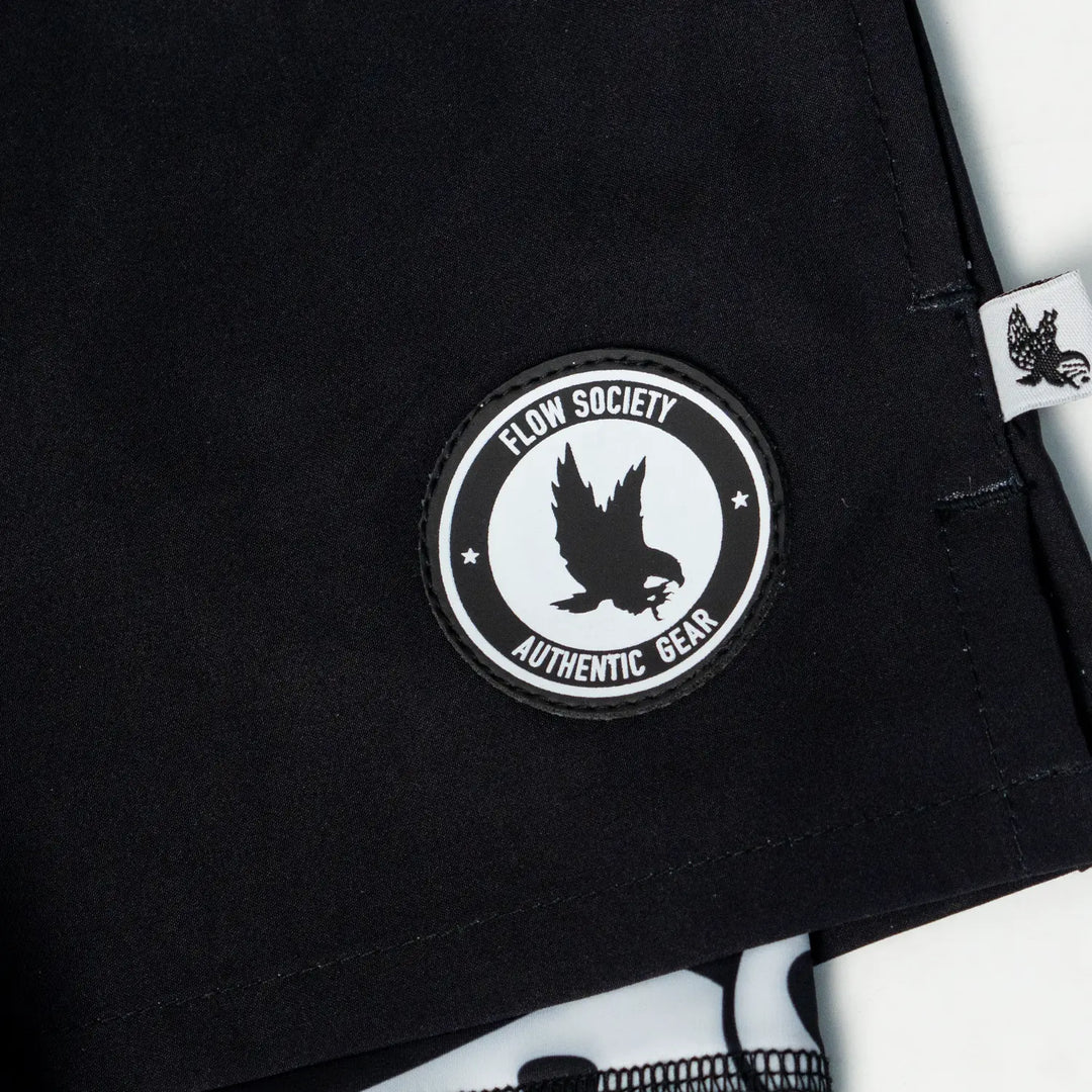 Mens 2-1 Compression Solid Black Panda 7" Shorts