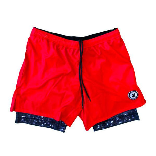 Mens 2-1 Compression Solid Red Rainmaker 7" Shorts
