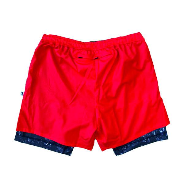 Mens 2-1 Compression Solid Red Rainmaker 7" Shorts