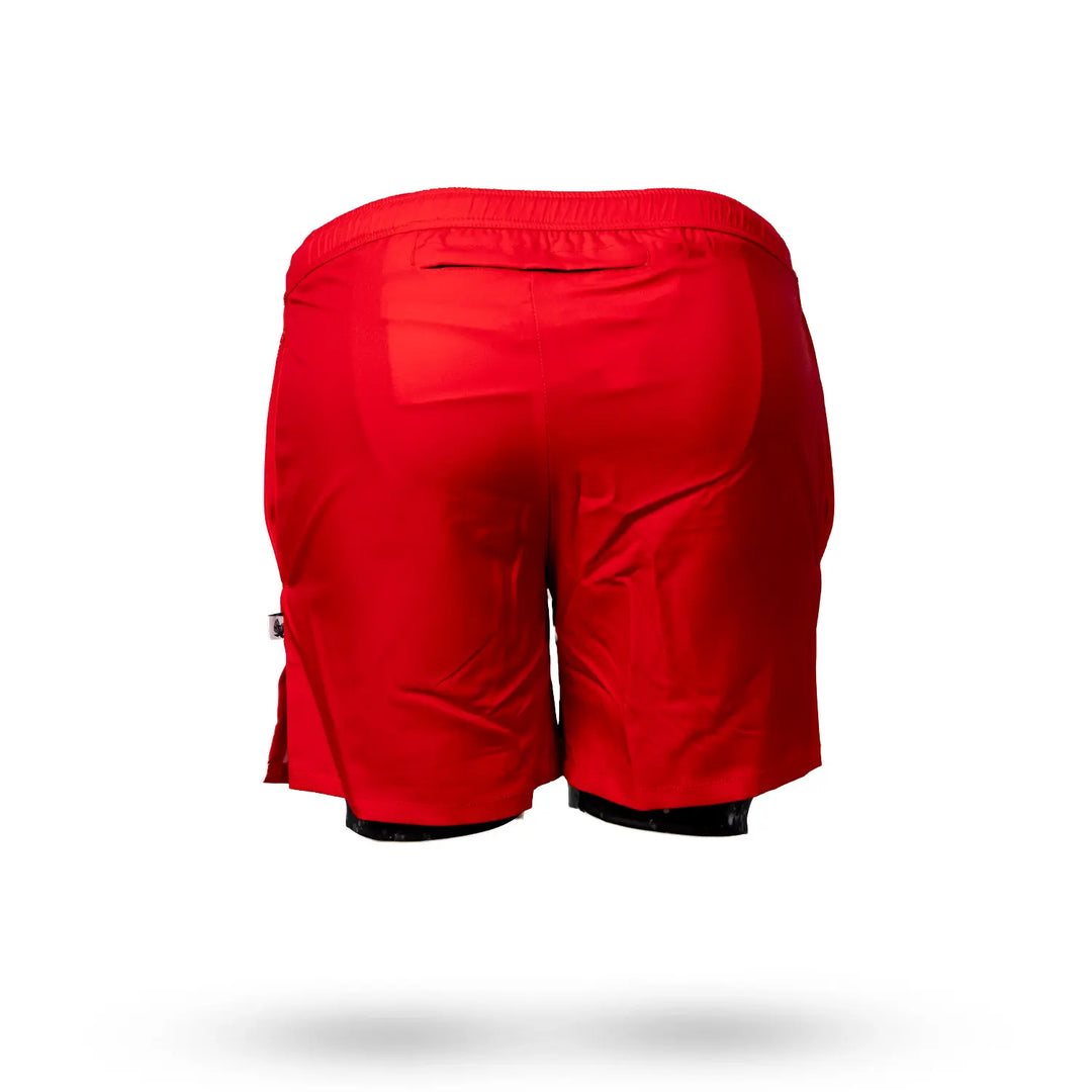 Mens 2-1 Compression Solid Red Rainmaker 7" Shorts