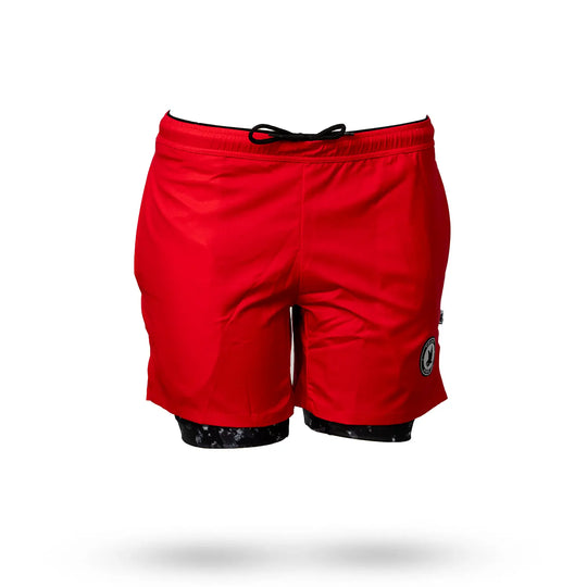 Mens 2-1 Compression Solid Red Rainmaker 7" Shorts