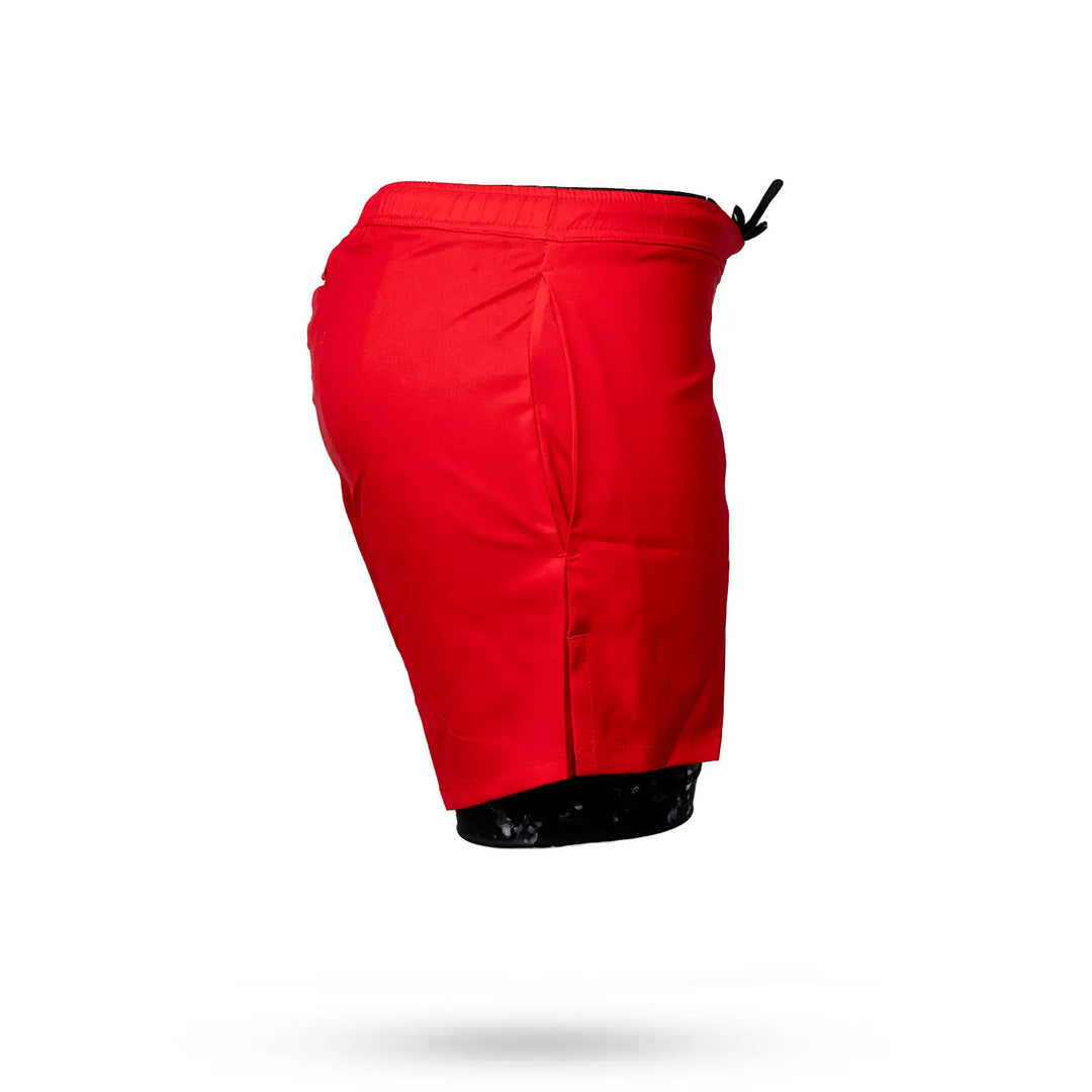 Mens 2-1 Compression Solid Red Rainmaker 7" Shorts