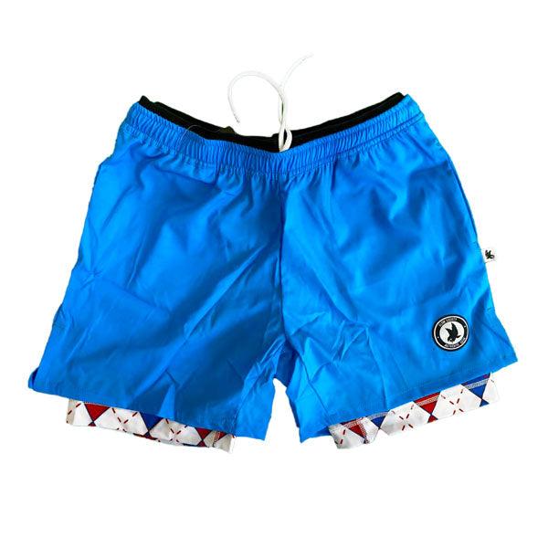 Mens 2-1 Compression Blue/Argyle Pickleball 7" Shorts